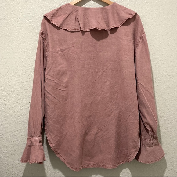 We The Free Ruffle Collar Ruffle Cuff Dusty Pink Button-up Blouse, size M - Picture 6 of 7